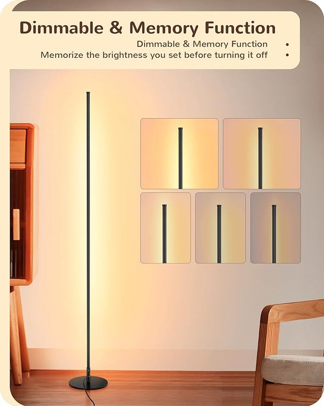 EDISHINE Minimalist LED Corner Floor Lamp with Remote, Set of 2 Modern Dimmable Mood Light, 57.5" Standing Tall Lamp for Living Room, Bedroome, 7 Color Temperature 2700-6000K (Black) - LeafyLoom