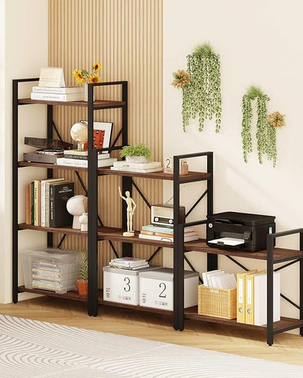 BON AUGURE Small Short Bookshelf, Wood 2 Shelf Etagere Bookcase, Metal Low Book Shelf for Small Spaces Living Room, Bedroom, Office (Rustic Oak) - LeafyLoom