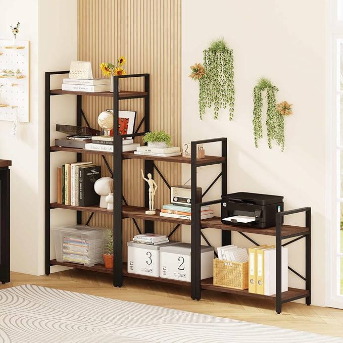 BON AUGURE Small Short Bookshelf, Wood 2 Shelf Etagere Bookcase, Metal Low Book Shelf for Small Spaces Living Room, Bedroom, Office (Rustic Oak) - LeafyLoom