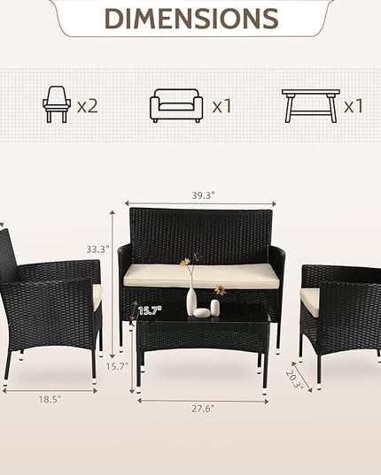 FDW Patio Furniture Set 4 Pieces Outdoor Rattan Chair Wicker Sofa Garden Conversation Bistro Sets for Yard,Pool or Backyard - LeafyLoom