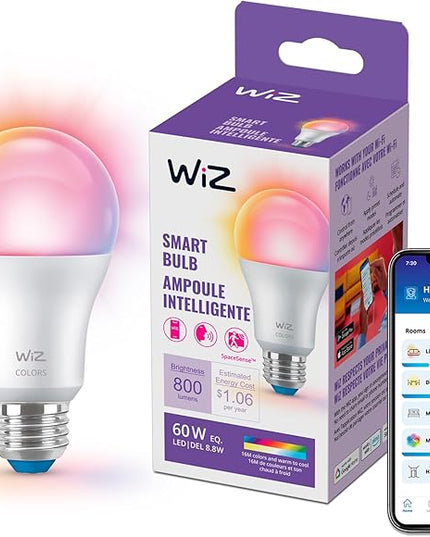 WiZ Connected 60W A19 LED Smart Light Bulbs - Connects to Your Wi-Fi - E26 Smart Bulb - Control with Voice or App + Activate with Motion - Matter Compatible - 1 Pack WiZConnectedLighting