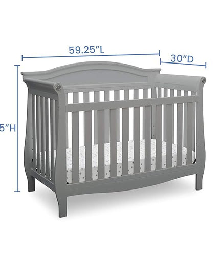 Delta Children Lancaster 4-in-1 Convertible Baby Crib, Grey + Serta Perfect Slumber Dual Sided Recycled Fiber Core Crib and Toddler Mattress (Bundle) - LeafyLoom