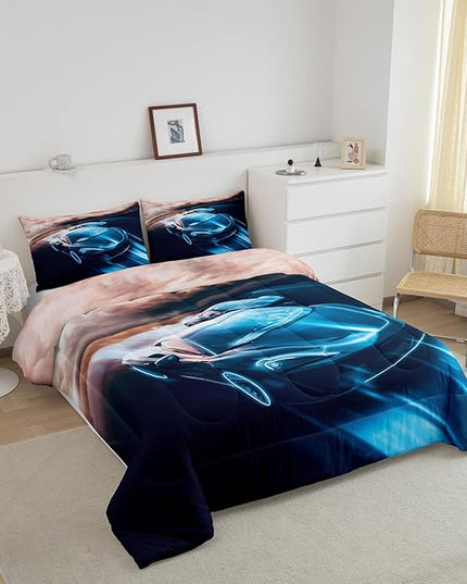 Erosebridal Boys Twin Bedding Sets Race Car Room Decor, Cool Speed Racing Car Comforter Easter Gifts for Teens Youth Extreme Sports Automobile Pattern bedding comforter sets with 1 pillow case - LeafyLoom