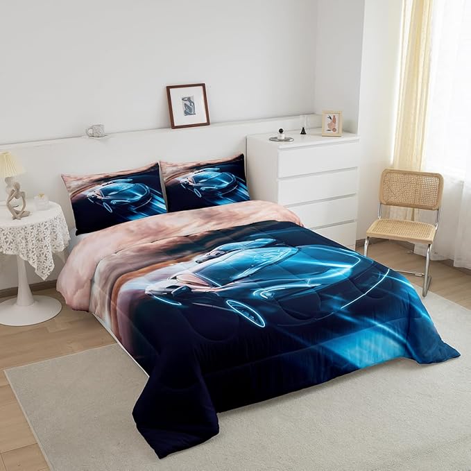 Erosebridal Boys Twin Bedding Sets Race Car Room Decor, Cool Speed Racing Car Comforter Easter Gifts for Teens Youth Extreme Sports Automobile Pattern bedding comforter sets with 1 pillow case - LeafyLoom