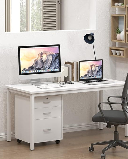 sogesfurniture 55.1 inches Office Desk Computer Desk Gaming Desk Computer Table Sturdy Writing Workstation for Home Office, White - LeafyLoom
