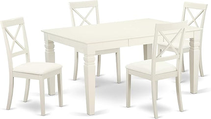 East West Furniture WEBO5-LWH-LC 5 Piece Set Includes a Rectangle Dining Room Table with Butterfly Leaf and 4 Faux Leather Upholstered Kitchen Chairs, 42x60 Inch, Linen White - LeafyLoom