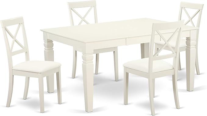 East West Furniture WEBO5-LWH-LC 5 Piece Set Includes a Rectangle Dining Room Table with Butterfly Leaf and 4 Faux Leather Upholstered Kitchen Chairs, 42x60 Inch, Linen White - LeafyLoom