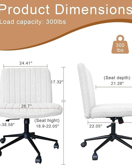 Armless Office Desk Chair with Wheels, Modern Swivel Computer Task Chair Comfortable Adjustable Wide Seat Vanity Chair for Home, Bedroom, Make Up(White) - LeafyLoom