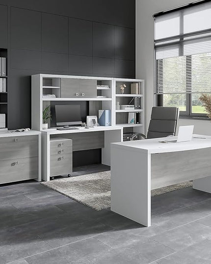 Office by kathy ireland Echo 2-Drawer Lateral File Cabinet, Letter/Legal, Pure White/Modern Gray, 32-inch (KI60502-03) - LeafyLoom
