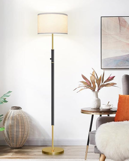 【Upgraded】 Dimmable Floor Lamp for Living Room, 1100 Lumens LED Edison Bulb Included, Simple Standing Lamp with Linen Lamp Shade, Modern Tall Lamp for Living Room Bedroom Office - Black and Gold - LeafyLoom