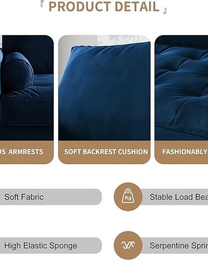 Velvet Furniture for Small, Mid-Century Modern Loveseats for Living Room, Love Seat Couch Sofas, 58 Inches, Space Blue - LeafyLoom