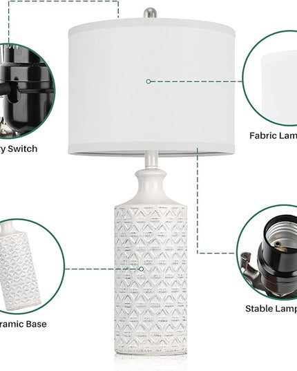 Brightever Ceramic Table Lamps Set of 2, 25'' Farmhouse Modern Nightstand Lamps for Living/Study Room, Bedroom, Office, Large Bedside Lamp with White Fabric Shade, Bulb not Included - LeafyLoom