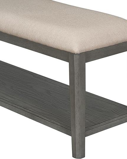 6-Piece Wooden Minimalist Dining Table Set with 4 Upholstered Chairs & 1 Bench with a Shelf for Kitchen Room Furniture, Dark Gray, 60" L x 43" W x 30" H - LeafyLoom