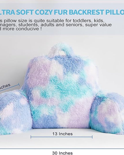 Cozy Fur Backrest Pillow with Arms, 30x17x17 Inch, Premium Filling, Great Back Support Reading Pillow for Kids, Teens & Students, Well Made Bed Pillows for Sitting Up in Bed, Nice Gift - LeafyLoom