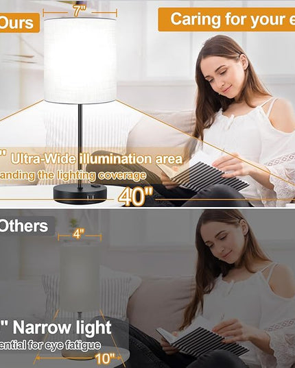 Lynnoland 𝟮𝟬𝟮𝟯 𝗡𝗘𝗪 Set of 2 Touch Control Table Lamps with 2 USB & AC Outlet, 3-Way Dimmable Bedside Nightstand Lamps for Bedroom Living Room Nursery, 800 Lumens 5000K Daylight Bulbs Included - LeafyLoom