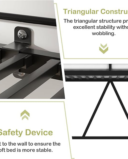 VECELO Metal Loft Bed Twin Size, Heavy Duty Bedframe with Removable Ladder and Safety Guardrail, Space-Saving, Noise Free, No Box Spring Needed, Black - LeafyLoom