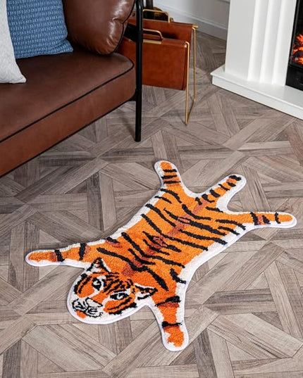 Tiger Shaped Rug Animals Bath Mat Non-Slip, Door Mat for Bedroom Kitchen Cartoon Area Rug for Bathroom Tub Soft Bathmat - LeafyLoom