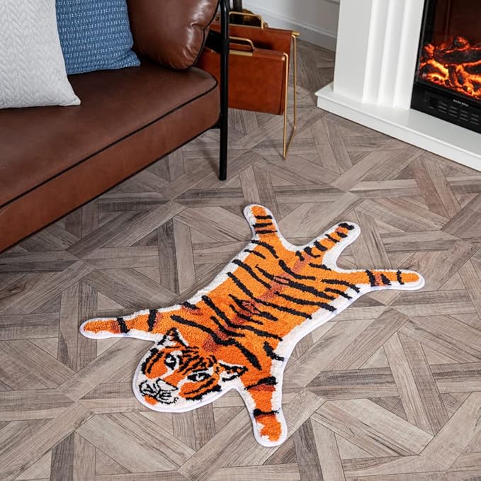 Tiger Shaped Rug Animals Bath Mat Non-Slip, Door Mat for Bedroom Kitchen Cartoon Area Rug for Bathroom Tub Soft Bathmat - LeafyLoom