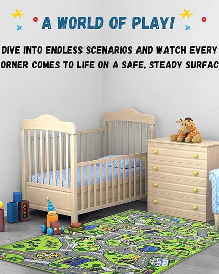 ToyVelt Kids Carpet Playmat Car Rug – Educational Road Traffic Carpet Multi Color Play Mat - X-Large 71" x 39" Best Kids Rugs for Playroom & Kid Bedroom – for Ages 3-12 Years Old - LeafyLoom