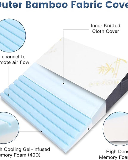 Bed Wedge Pillow Set for Sleeping, Triangle Pillow Wedge with Half Moon Memory Foam Bolster for Acid Reflux, Gerd, Snoring and Relief Support for Legs, Knee Elevation,Removable Cover - LeafyLoom