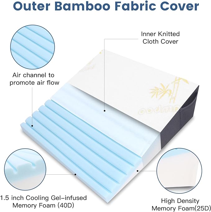 Bed Wedge Pillow Set for Sleeping, Triangle Pillow Wedge with Half Moon Memory Foam Bolster for Acid Reflux, Gerd, Snoring and Relief Support for Legs, Knee Elevation,Removable Cover - LeafyLoom