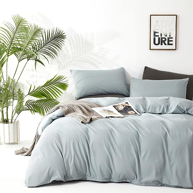 Dusty Blue Comforter Set Full Size Light Blue Comforter 3 Pieces Blue Color Full Comforter Bedding Set Women Solid Blue Full Bed Comforter Set All Season as Gift - LeafyLoom