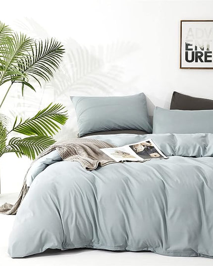 Dusty Blue Comforter Set Queen Size Blue Comforter 3 Pieces Blue Color Queen Comforter Bedding Set Women Solid Blue Queen Bed Comforter Set All Season Gift - LeafyLoom