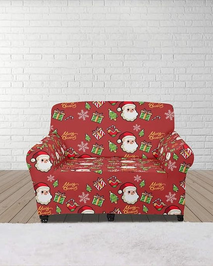 FKELYI Christmas Decor Red Sofa Slipcover for Living Room Santa Claus Sofa Couch Cover with Elastic Bottom Non-Slip Furniture Protector S FKELYI