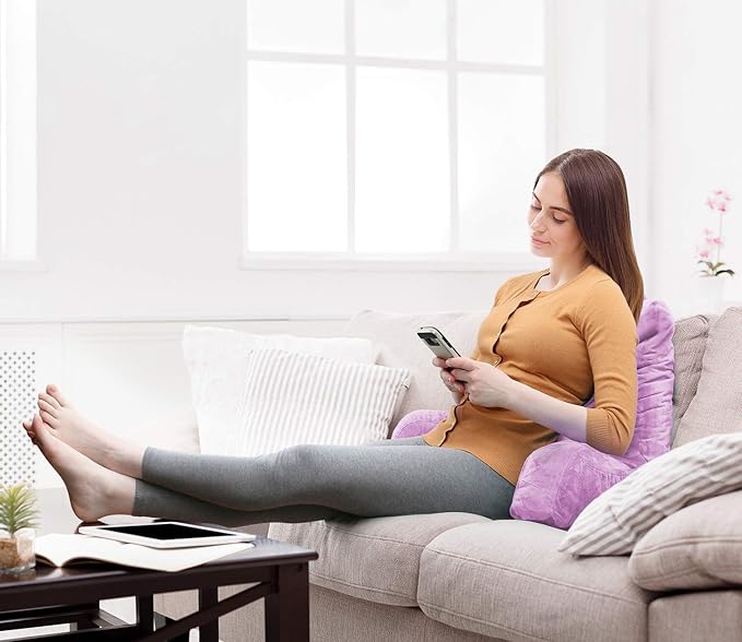 Clara Clark Reading Pillow, Standard Back Pillow for Sitting Up in Bed, Memory Foam Back Support Pillow, Reading Pillows for Sitting in Bed Lavender Sit Up Pillow for Bed Chair Arm Pillow with Pockets - LeafyLoom