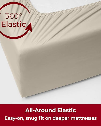 Mellanni Extra Deep California King Sheets - 4 PC Iconic Collection Bedding Sheets & Pillowcases - Luxury, Ultra Soft, Cooling Bed Sheets - Extra Deep Pocket up to 21 inch (Cal King, Golden Ivory) - LeafyLoom