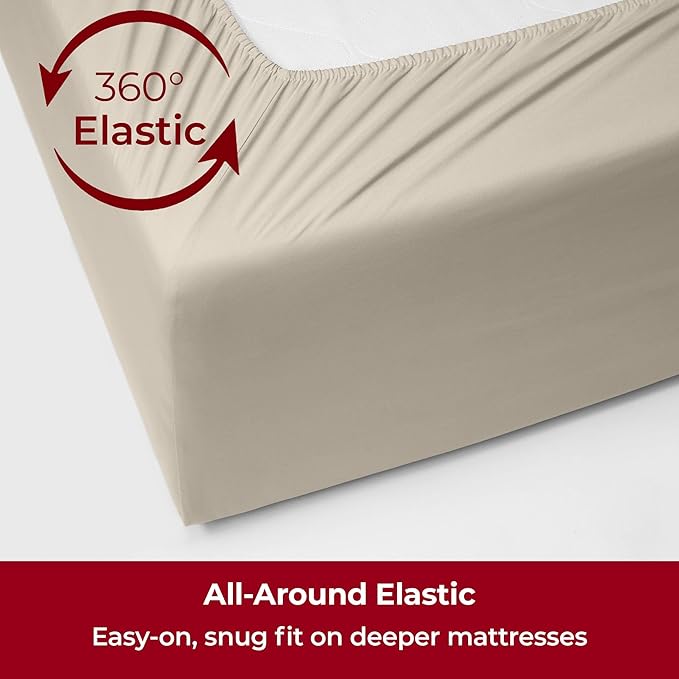 Mellanni Extra Deep California King Sheets - 4 PC Iconic Collection Bedding Sheets & Pillowcases - Luxury, Ultra Soft, Cooling Bed Sheets - Extra Deep Pocket up to 21 inch (Cal King, Golden Ivory) - LeafyLoom