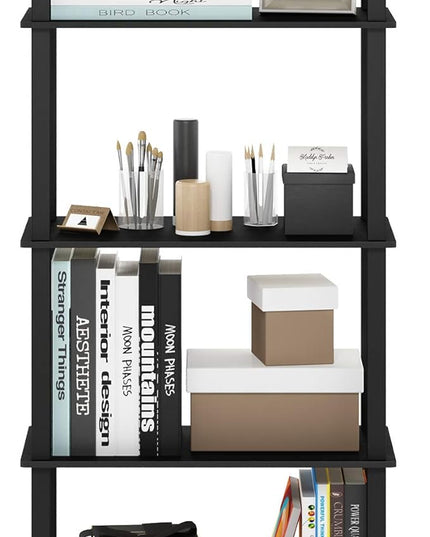 Furinno Turn-N-Tube 5-Tier Multipurpose Shelf / Display Rack / Storage Shelf / Bookshelf, Square Tubes, Americano/Black - LeafyLoom