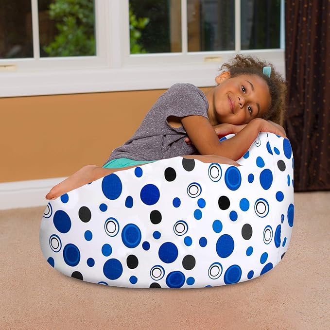 Posh Creations Bean Bag Chair for Kids, Teens, and Adults Includes Removable and Machine Washable Cover, Canvas Bubbles Blue and White, 27in - Medium - LeafyLoom