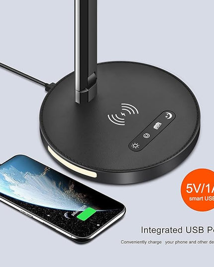 AFROG 8 in1 Multifunctional LED Desk Lamp with 10W Fast Wireless Charger,USB Charging Port, Night Light, 1200Lux Super Bright, 3 Lighting Mode, 5 Brightness,30/60 Min Timer, 12W Office Table Lamp - LeafyLoom