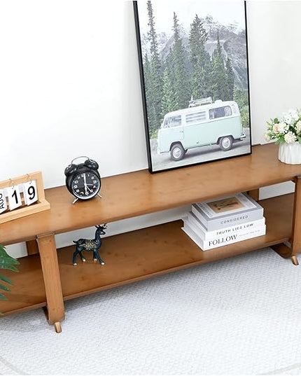 HollyHOME Bamboo TV Stand with Storage for TVs up to 65'', Modern Entertainment Center with 2 Open Shelf, Accent TV Media Console Table for Living Room, Bedroom, 55"(L), Walnut - LeafyLoom