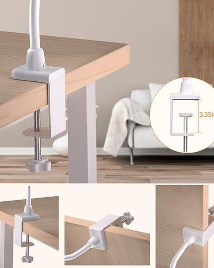LED Desk Lamp With Clamp, 10W Gooseneck Lamps Touch Control,Swing Arm Clamp Lamp, Architect Clamp Desk Lamp Dimmable,Nail Lamp for Desk Table (White) - LeafyLoom