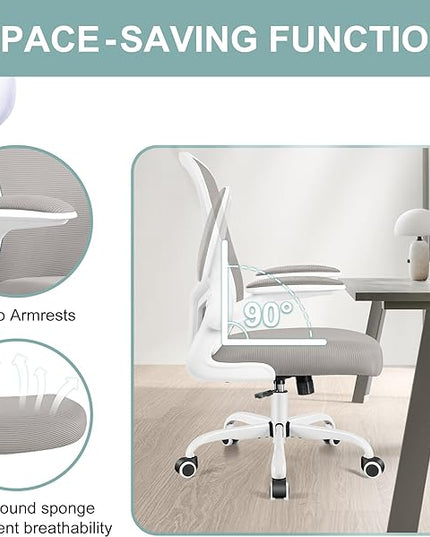 Ergonomic Office Chair, Lumbar Support Desk Chair with Flip-up Armrest and Breathable Mesh, Height Adjustable Swivel Office Chair LightGray - LeafyLoom