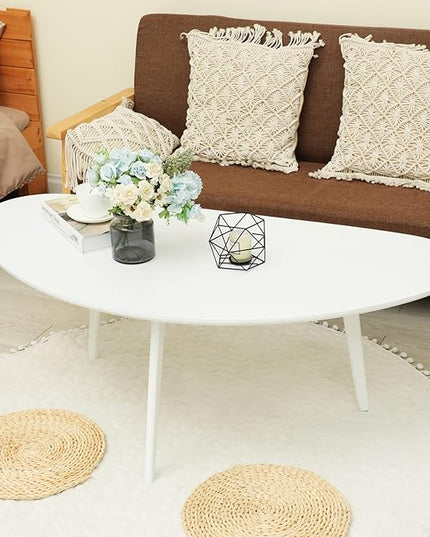FIRMINANA Mid Century Modern Coffee Table,Large Oval White Coffee Table for Living Room,for Small Spaces,White-47.3" W x 23.63" D x 17.72" H - LeafyLoom