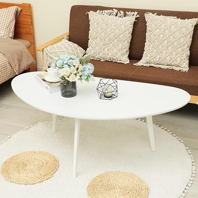 FIRMINANA Mid Century Modern Coffee Table,Large Oval White Coffee Table for Living Room,for Small Spaces,White-47.3" W x 23.63" D x 17.72" H - LeafyLoom