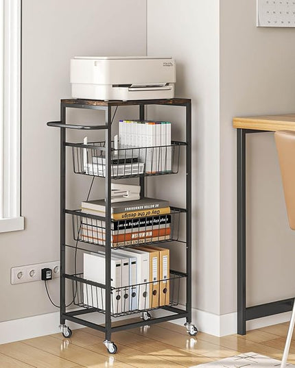 AIYAKA Kitchen Storage Cart 4 Tier Utility Rolling Microwave Cart on Wheels with Pull-Out Baskets and Wood Top for laundry room pantry bathroom, Brown - LeafyLoom