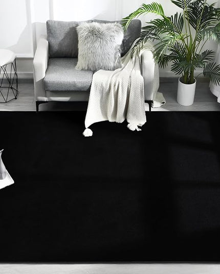 Area Rugs for Bedroom Living Room, 5x8 Black Super Soft Comfy Thickened Memory-Foam Indoor Carpets, Modern Aesthetic Minimalist Carpet for Boys Girls Adults Apartment Nursery Home Décor - LeafyLoom