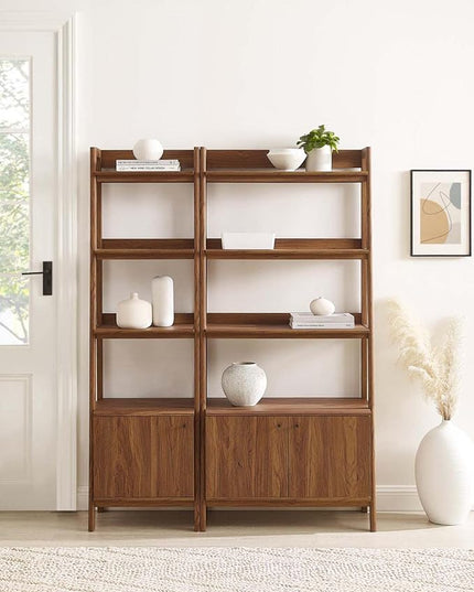 Modway Bookshelf Display Cases in Walnut - Set of 2 - LeafyLoom