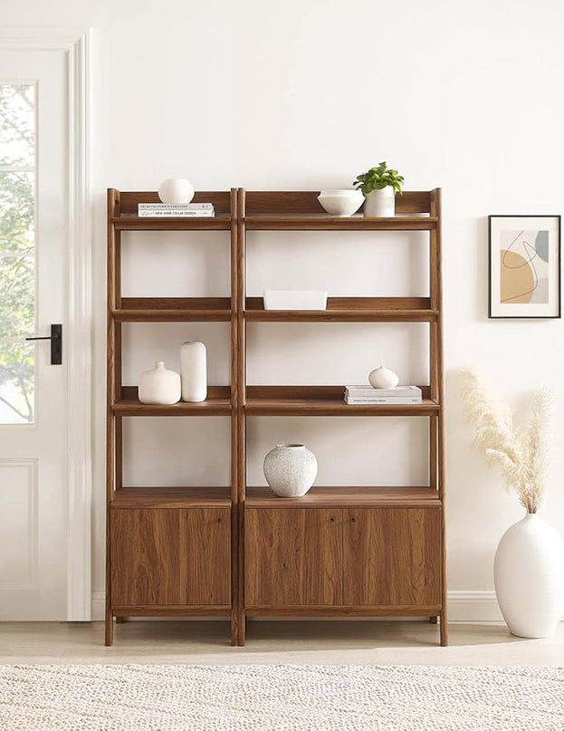 Modway Bookshelf Display Cases in Walnut - Set of 2 - LeafyLoom