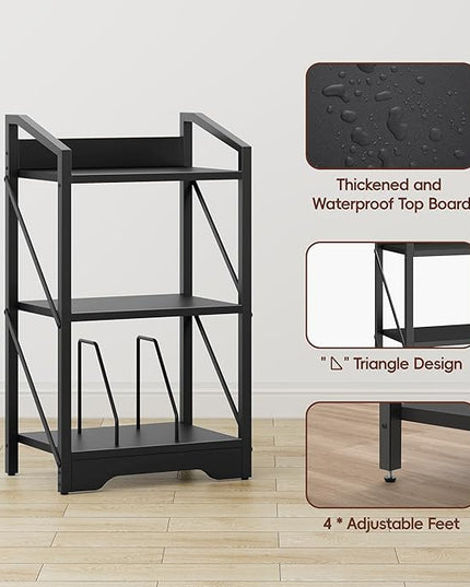 Vagusicc 3 Tier Bookshelf, Small Book Shelf Industrial Bookshelf, Wood Short Book Shelf Office Shelves with Metal Frame, Black Open Shelf Storage Organizer Bookcase for Living Room Bedroom, Black - LeafyLoom