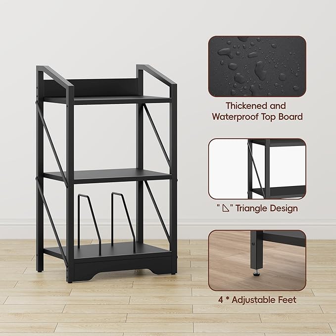 Vagusicc 3 Tier Bookshelf, Small Book Shelf Industrial Bookshelf, Wood Short Book Shelf Office Shelves with Metal Frame, Black Open Shelf Storage Organizer Bookcase for Living Room Bedroom, Black - LeafyLoom