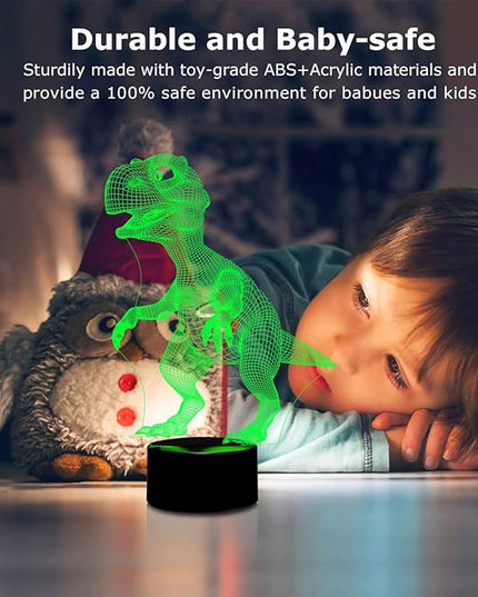 Night Lights for Kids Dinosaur 3D Night Light Lamp Wiscky 7 LED Colors Changing Touch Table Desk Lamps Decorative Lighting Pretty Cool Toys Gifts Birthday Holiday Xmas for Baby Nursery Toddler Friends - LeafyLoom