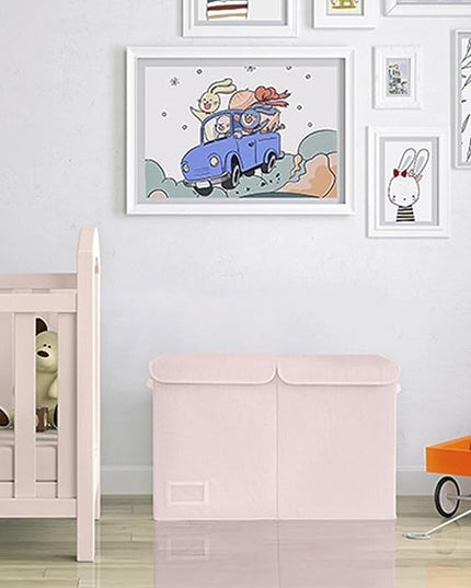 GRANNY SAYS Toy Chest with Lids, Foldable Toy Storage Organizer with Handles, Stuffed Animal Storage for Nursery Room Playroom, Girl's Room, Living Room, Large Toy Box for Girls, Pink - LeafyLoom
