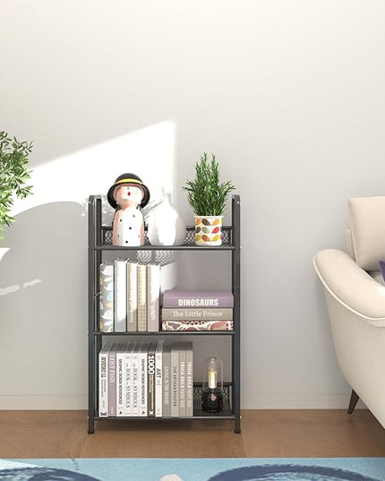 Bookshelf Storage Shelf Bookcase Freestanding Storage Stand Book Organizer for Living Room, Bedroom, Kitchen, Rust Resistance,Easy Assembly Multi-Functional Organizer (3 Tiers Black) - LeafyLoom