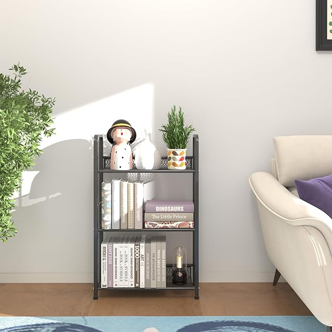 Bookshelf Storage Shelf Bookcase Freestanding Storage Stand Book Organizer for Living Room, Bedroom, Kitchen, Rust Resistance,Easy Assembly Multi-Functional Organizer (3 Tiers Black) - LeafyLoom