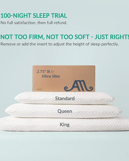 AM AEROMAX 2.75 Inches Standard Size Hyper Slim Memory Foam Pillow for Stomach and Back Sleepers - Thin, Flat Design for Cervical Neck Alignment and Deeper Sleep. - LeafyLoom